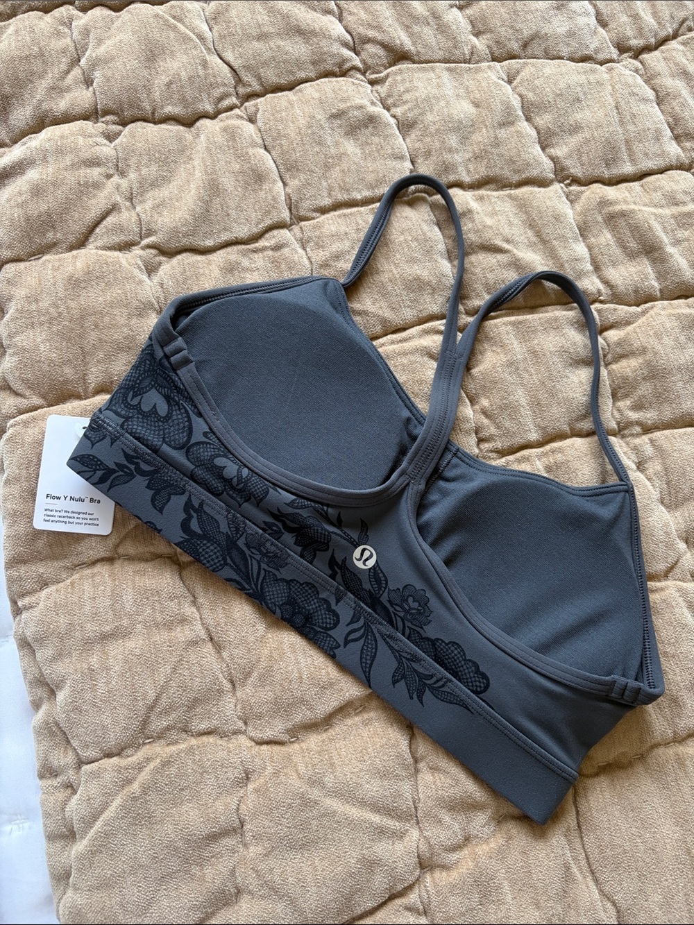 Lululemon Flow Y Nulu™ Bra in charcoal with black floral print - Picture 2 of 2